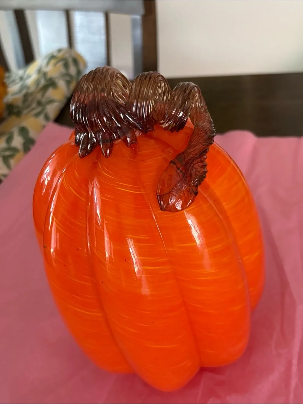 Handblown Glass Oranges Pumpkin Brown Stem